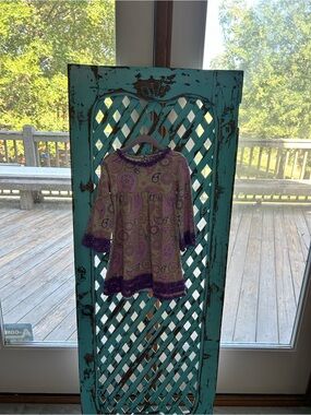 Girls' Purple Paisley Long-Sleeve Dress with Lace Trim